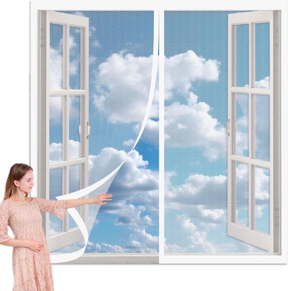 Wit Magnetisch Hor voor Insecten met Zelfsluitend Vliegengaas, 61 x 68 cm