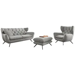 KAWOLA Sitzgruppe CHARME 2-Sitzer Sessel Hockerbank Cord hellgrau