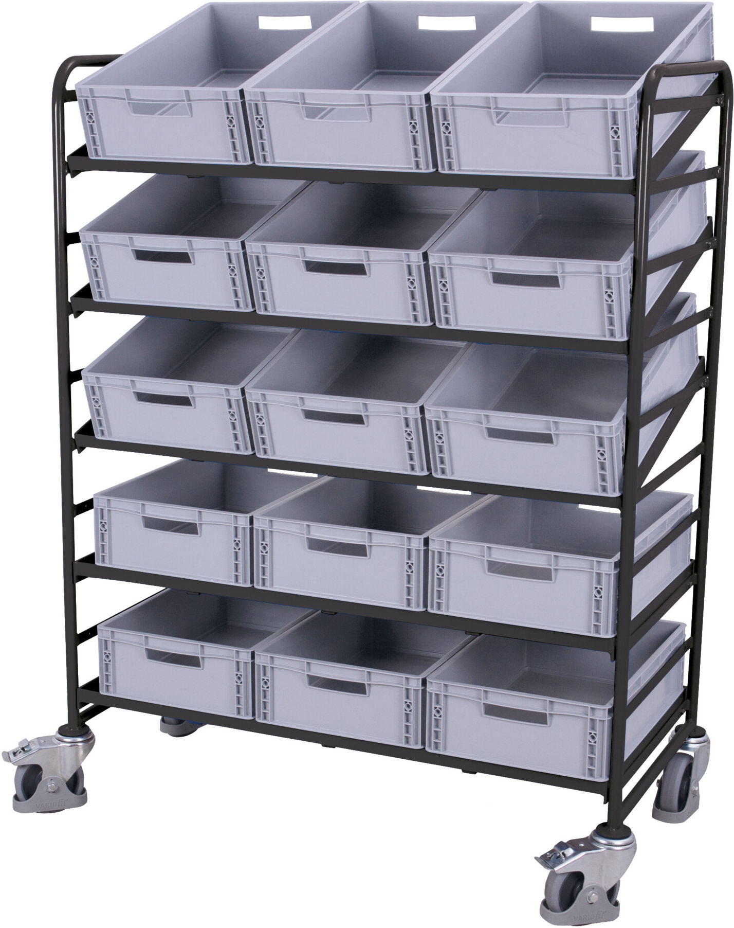 Variofit Eurokastenwagen mit 15 Kunststoffkisten RAL 7016 (sw-610.302/AG)