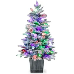 Costway COSTWAY 100cm Künstlicher Weihnachtsbaum mit Schnee & Sockel mit 80 mehrfarbigen LEDs