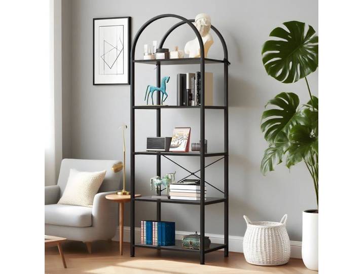 Garvee Étagère Bibliothèque à 5 Niveaux Meuble de Rangement Grand Design Gain de Place - 180x60x28cm - Noir