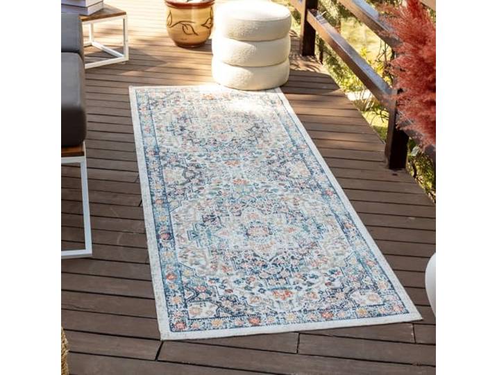 Livabliss Safi Outdoor wetterfest - In und Outdoor für Balkon 80x220 cm, Terrasse, Garten, Küche - e Boho Style für draußen - Blau, Rost und Beige