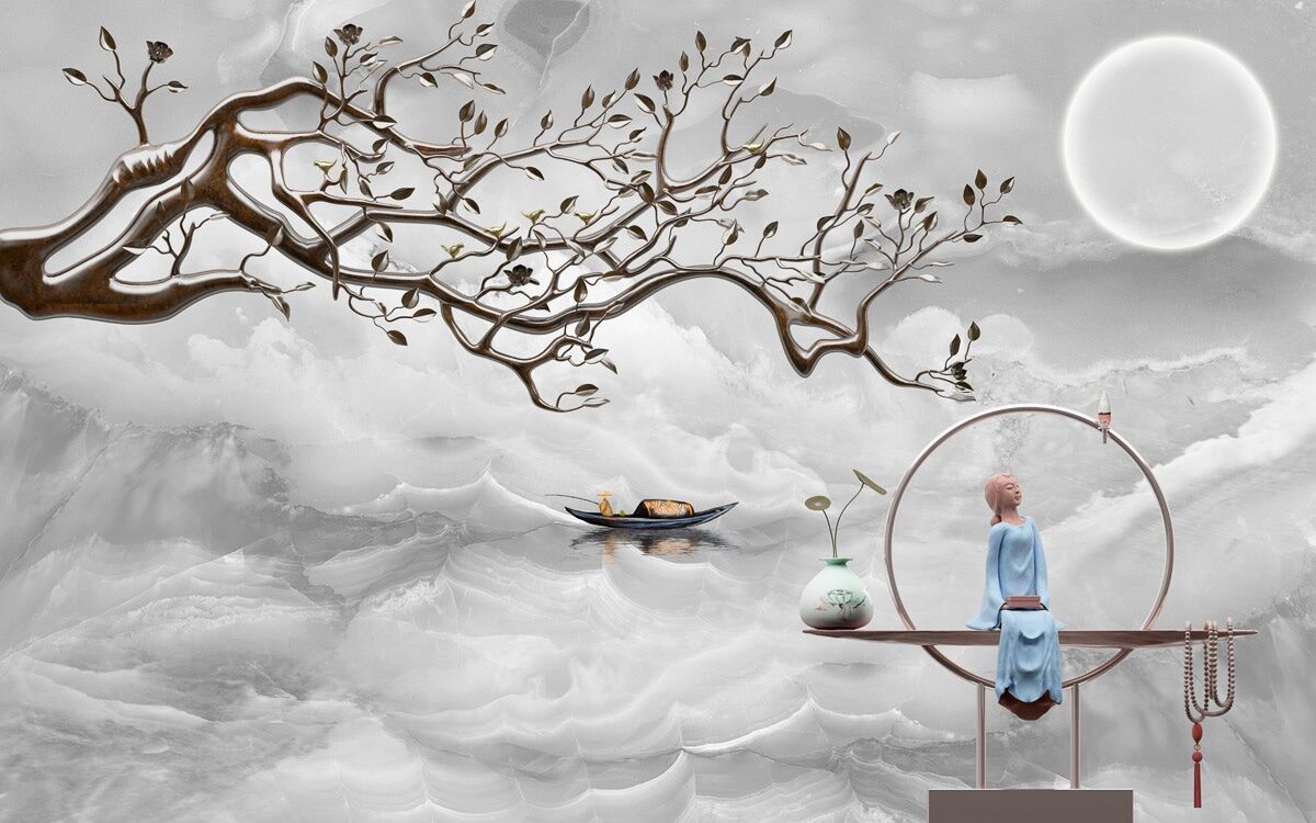 Fototapete PAPERMOON "Wolkenmeer mir Baum", bunt, B:2m L:1,49m, Vlies, Tapeten, Fototapete
