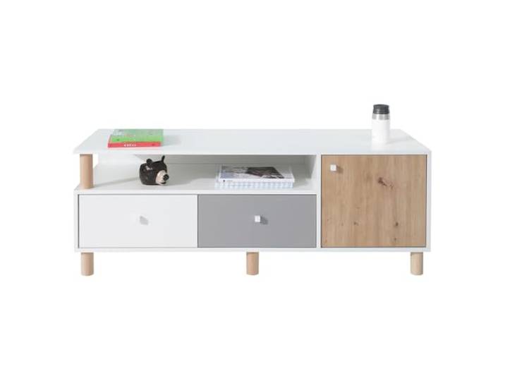Lomadox Jugendzimmer Lowboard Fernsehschrank in weiß mit Eiche und grau