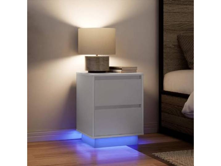 HEFZGDB Nachttische mit LED-Leuchten 2 STK. Weiß 38x34x50 cm, RGB-Beleuchtung, Stauraum, robuste Platte, pflegeleicht, Moderne Beleuchtungsidee, stabile Konstruktion