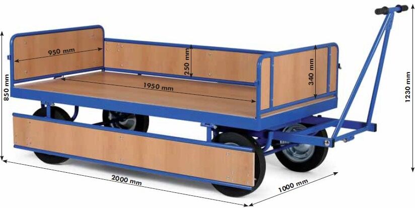 B2B Partner Plattformwagen mit Deichsel, Bordwände, 1000x2000 mm, 600 kg, Lufträder