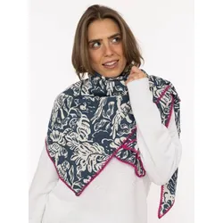 Dreieckstuch ZWILLINGSHERZ "Papagei", Damen, jeansblau, Baumwollmischung, Modetücher, Mode Tuch, umsäumte Kante, florales Muster