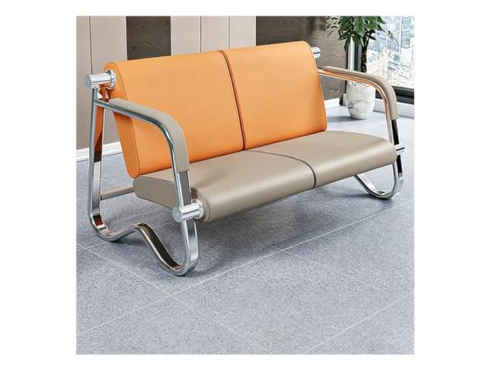 HOFUNTRE Empfangsbank, Sitzbank mit Rückenlehne, Wartebank Airport Galvanisierte Metallhalterung, Ergonomisch, Lederbezug, Tragkraft 200 kg(Double)