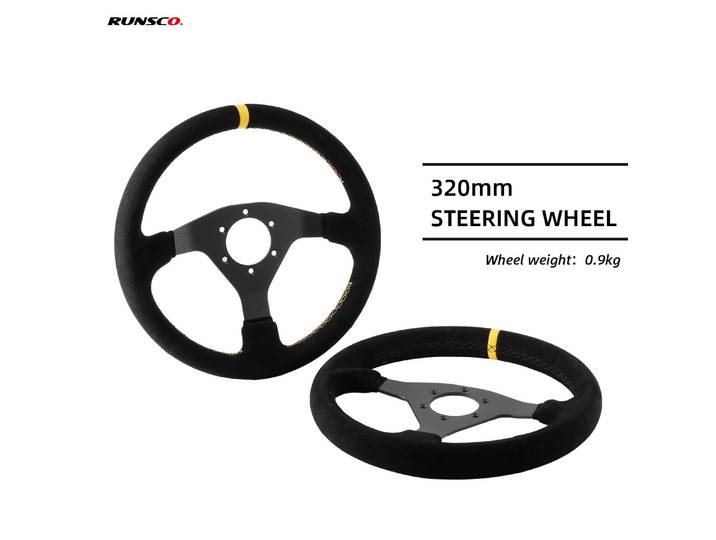 Volant plat en daim RUNSCO 320 mm pour simulateur de course PC, contrôleur de jeu de drift