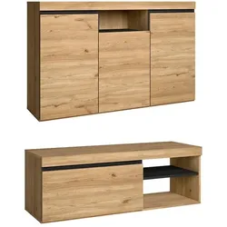SKRAUT HOME Natürliches Wohn-Esszimmer-Set, Beistellmöbel-Buffet-TV-Schrank 120cm Eiche Nordisch schwarz _ SETNAT120