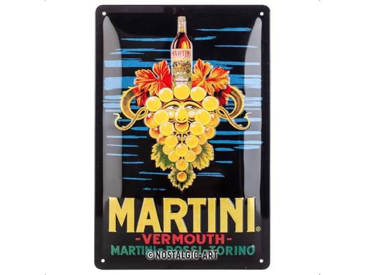 Nostalgic-Art Metalen Retro Bord, Martini – Vermouth Grapes – Geschenkidee voor cocktailfans, van metaal, Vintage ontwerp voor decoratie, 20 x 30 cm