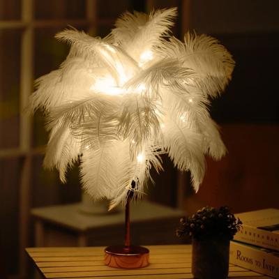 Inspired Deals Ostrich Feather Table Lamp LED Feather Night Light Wireless Decorative Bedroom Lamp With Remote Control yellow