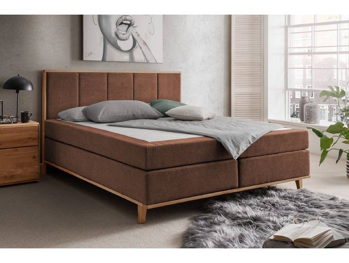 Boxspringbett inkl.Topper 'Niklas' 180x200cm Eiche Stoff braun