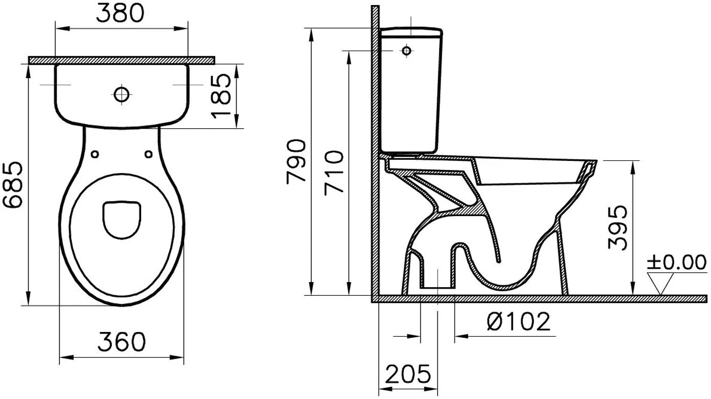 Pack WC NORMUS blanc avec réservoir 3/6 l sortie verticale VITRA 9770B003-0599