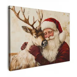 LEINWANDBILD Weihnachtsmann - Rentier - Weihnachten Wandbilder 80x60 cm