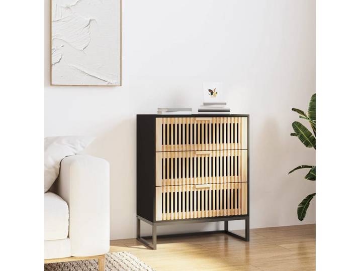 furnicato Sideboard 60 x 30 x 75 cm Schwarz (1 St), Stabiler Beistellschrank mit Schubladen und Eisenbeinen für Wohnraum