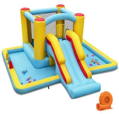 Costway Inflatable Bounce House 7-in-1 Bouncy Castle with Slide and Tunnel with 550W Blower