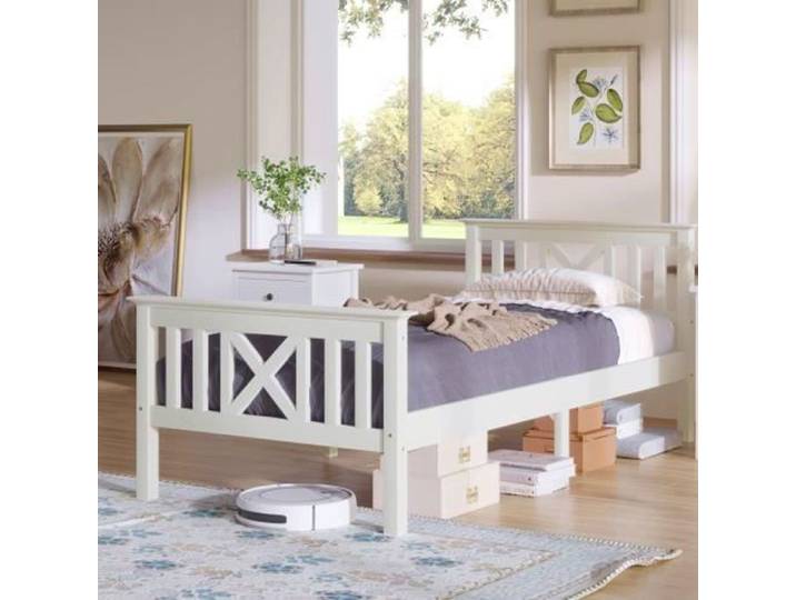 Lit d'ado simple - LIBERTÉ - 90 x 200 cm - Bois pin massif - Tête de lit en X - 120 kg max