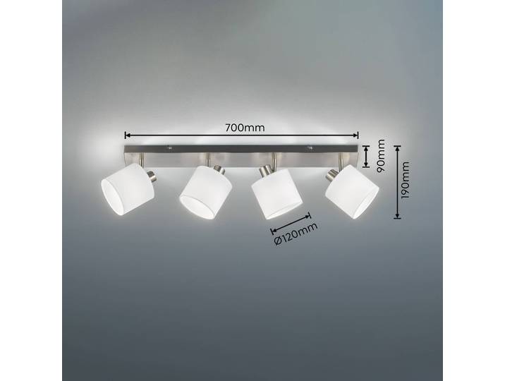 Reality Leuchten Deckenstrahler Tommy, nickel/weiß, Länge 70 cm, 4-flg. dimmbar, alu / grau / zink, für Wohn- / Esszimmer, Textil / Stoff / Seide, Modern, Strahler