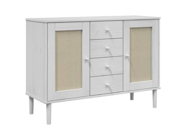 Roanoer Sideboard SENJA Kommode Rattan-Optik Weiß 112x40x80 cm Stilvolle Anrichte im Boho-Design mit Rattan-Optik. Viel Stauraum für Wohnzimmer, Flur oder Schlafzimmer.