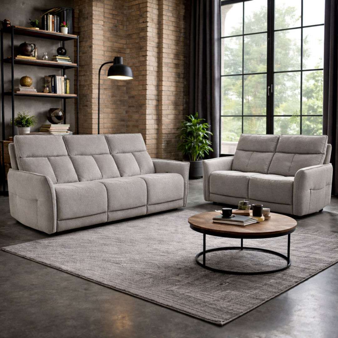 Fairmont Park Almita Fabric Upholstered Power Recliner 3 + 2 Sofa Set with USB Charging Fawn 2