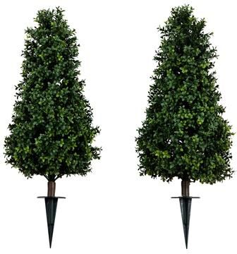 Nearly Natural 3' UV Resistant Artificial Boxwood Plant with Stake - Set of 2 - Green