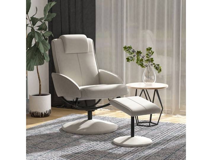 Fauteuil relax - Simili cuir gris - Pivotant 360° - Inclinable 145° - Avec repose-pieds
