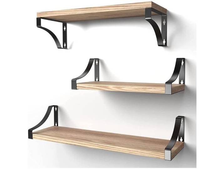 Étagère Murale 3PCS Bois et Métal Etagères Murales de Rangementen Fil Métallique Rustique Charge Maximal 20 Kg