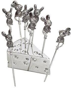 Elegance Heim Concept Silver Mouse Cheese Picks with Crystal (Set of 8)