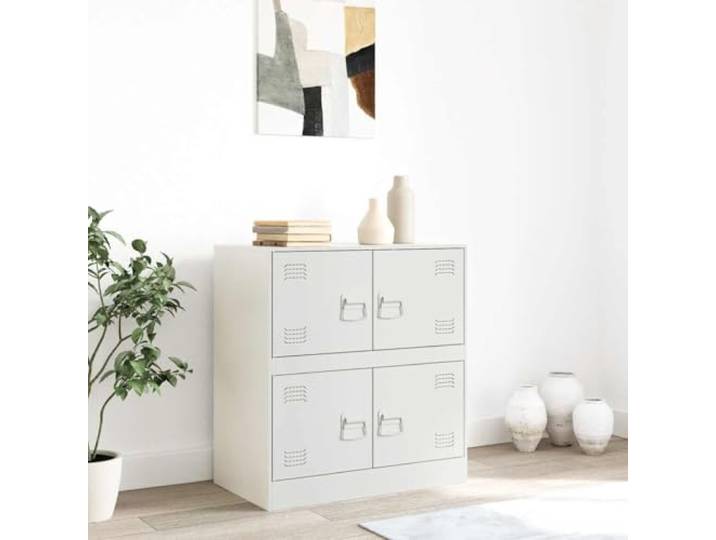KTHLBRH Sideboard weiß 67 x 39 x 73 cm 4 Fächer Stahl 70 kg maximale Tragfähigkeit, 4 Metallgriffe, einfache Reinigung, Montage erforderlich