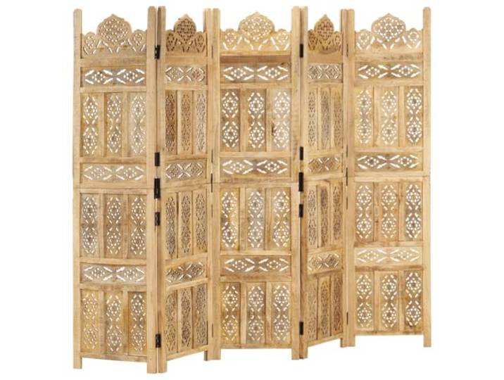 vidaXL Mangoholz Massiv Raumteiler 5-TLG. Handgeschnitzt Klappbar Trennwand Paravent Spanische Wand Umkleide Sichtschutz 200x165cm