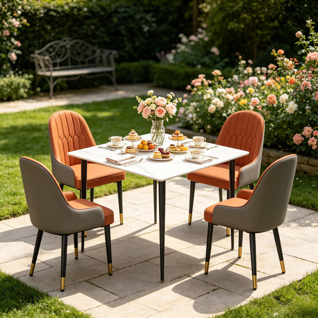 George Oliver Dining Set White/Orange/Grey
