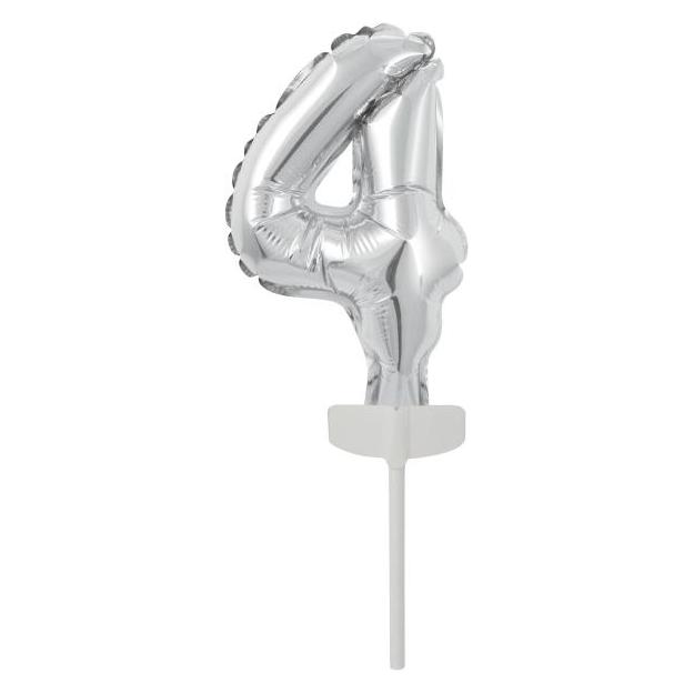 Riethmüller Micro Size Zahl 4 Silber Folienballon N6 verpackt (5x) (9912688)