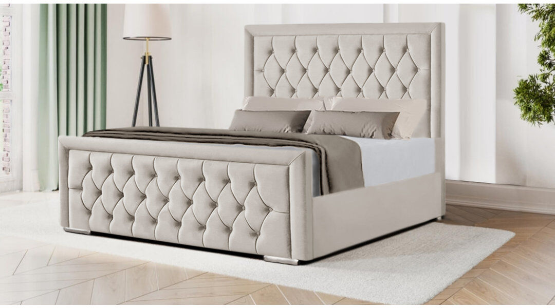 Rosdorf Park Brentley Upholstered Velvet Bed Cream King (150 x 200 cm)