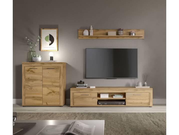 Wohnwand OTTO HOME AOSTA, Breite 255cm, 3-teilige Wohn-Kombination , braun (wotan eiche nachbildung), B:255cm H:159cm T:40cm, Holzwerkstoff, Kastenmöbel-Sets, Wohnwand, Wohnwand, Kombination, Anbauwand, Möbel Set, Schrankwand, Möbel Kombi