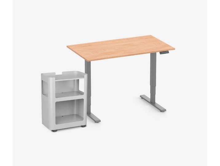 FOKUS Schreibtisch + Rollwagen Buche Grau 120x70