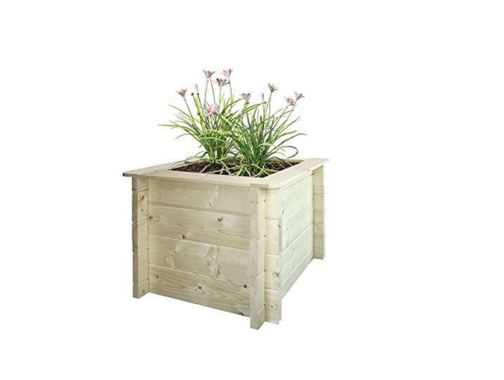 TIMBELA Hochbeet Holz - 58x58xH46 cm - Blumenbeet für Garten - Kräuterbeet - Pflanzkasten Holz - Hochbeet Balkon Garten Terrasse - Solid 28 mm Pine/Spruce Wood M617