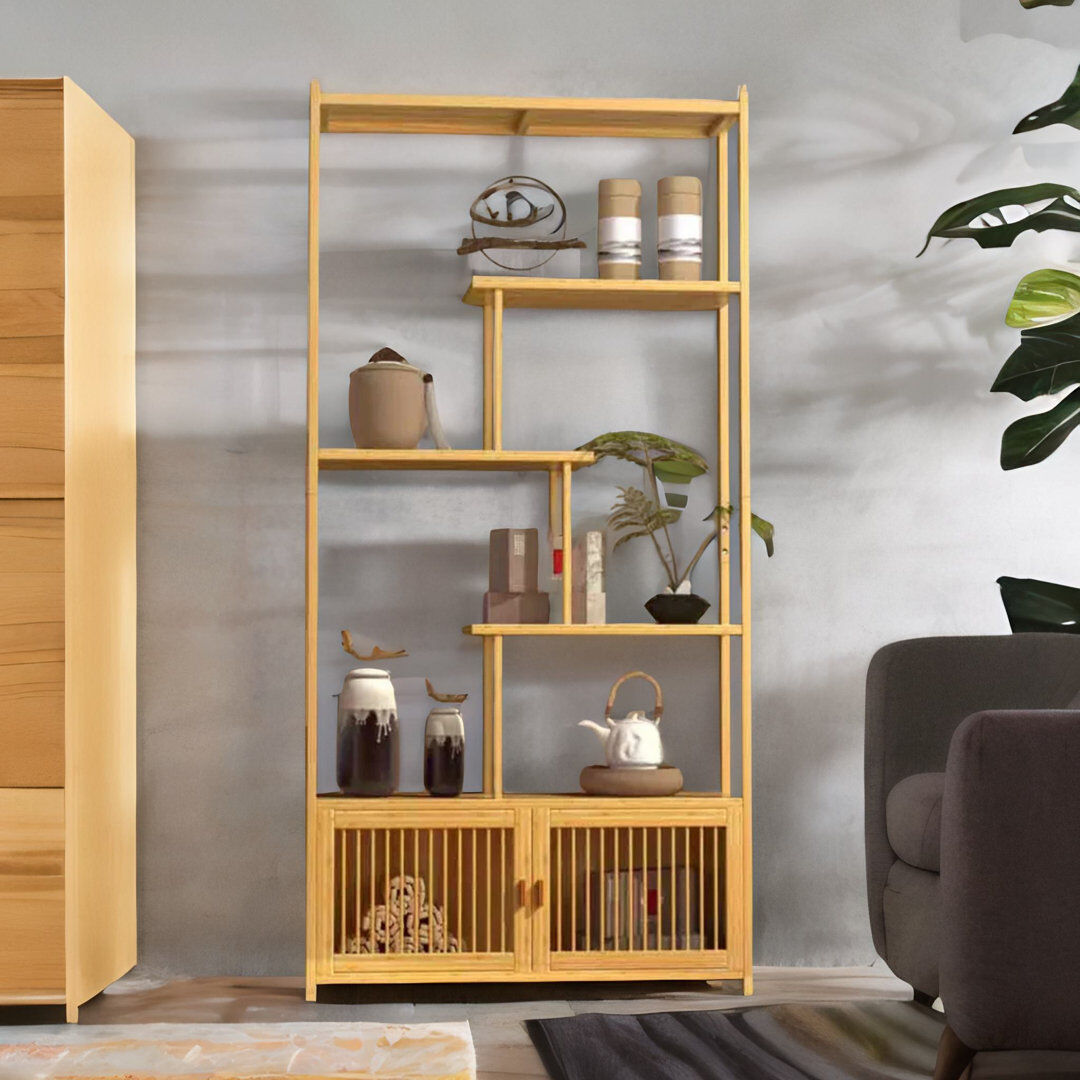 Mikado Living Engel 176 cm H x 85.5 cm W Bamboo / Rattan Bookcase Brown 176cm H X 85.5cm W X 28cm D