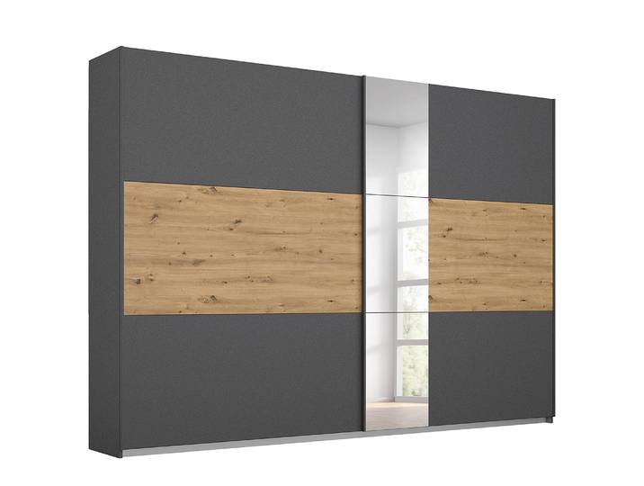 Armoire Miro avec miroir 261cm Gris/Gris/Imitation chêne Artisan