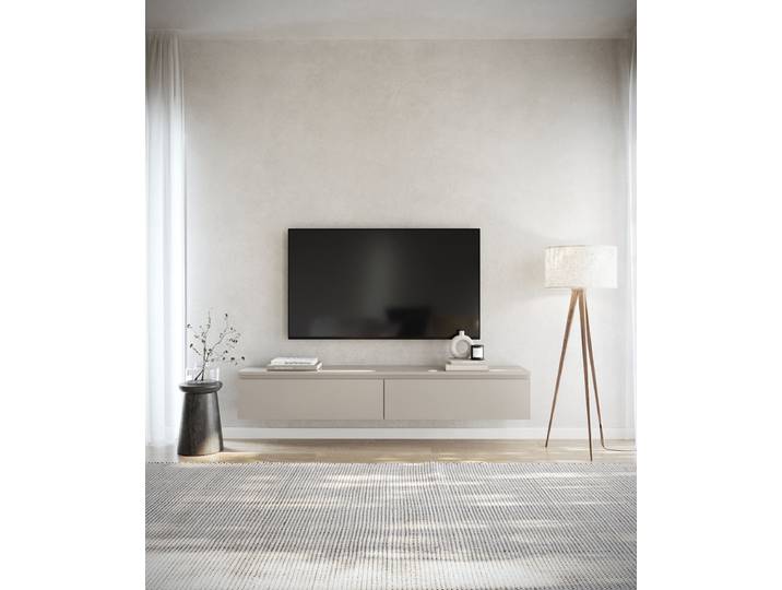 Meuble TV suspendu Bemmi Panneau de particules revêtu Beige/Cachemire 175cm