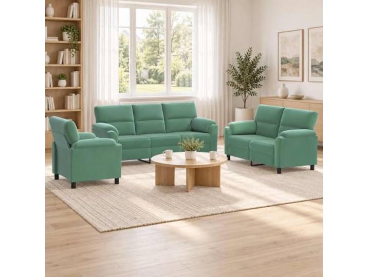 Sofa-Set 3 pcs Meergrün Samt mit Metallrahmen Kissenrücken-Design,konische Beine,einfache Pflege,trockenes Tuch,stabiler Rahmen