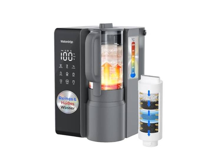 Waterdrop M1 Auftisch-Umkehrosmose-Wasserfilter, Kochendes Wasser 6-Stufen-Reinigung, 3:1 Rein- zu Abwasser, Auftisch-RO-System, 7 Temperaturstufen, Keine Installation
