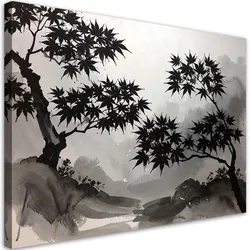 LEINWANDBILD, Schwarze Ahornbäume Pastelllandschaft
