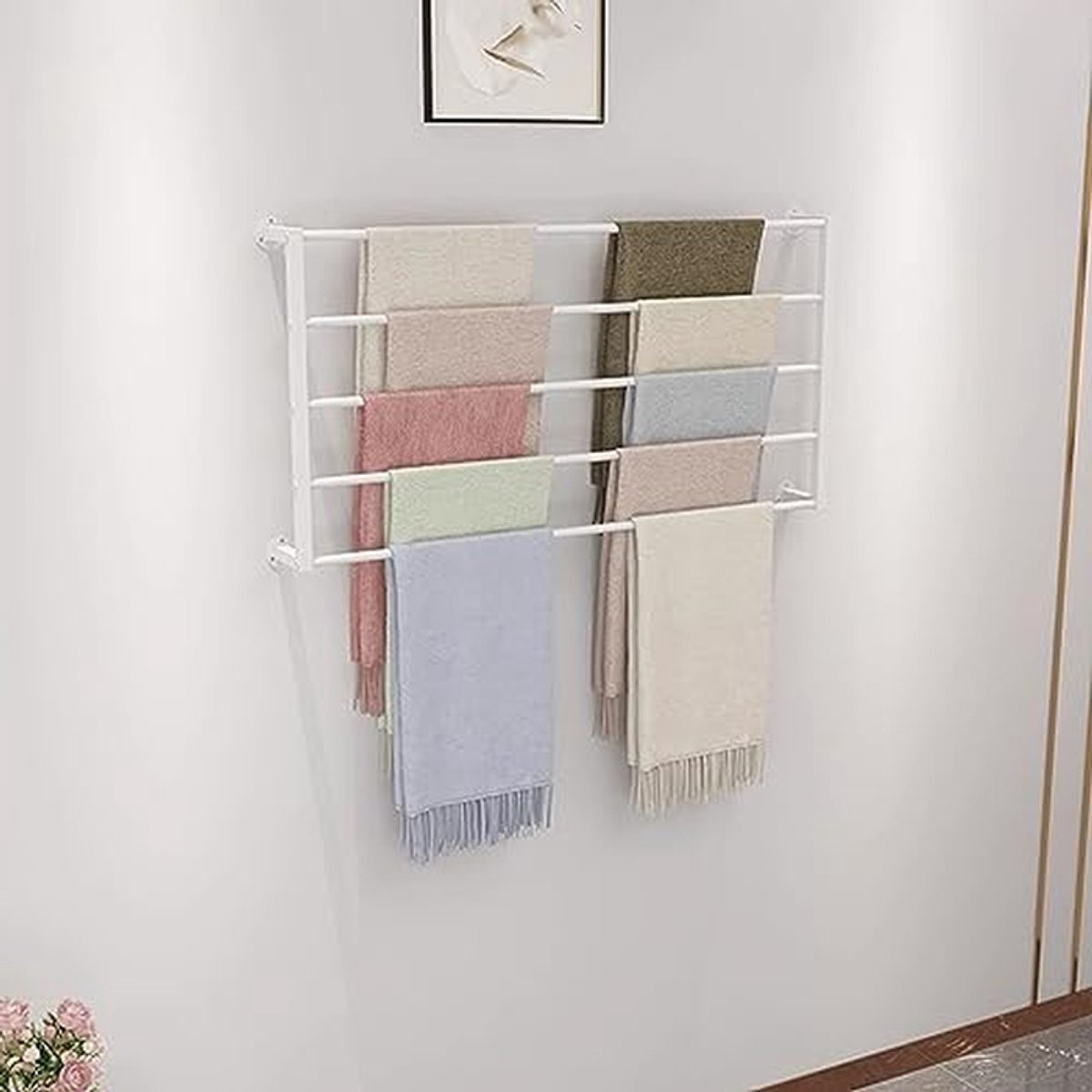 Wit Stoffen Rol Opbergrek met 5 Verwijderbare Niveaus voor Sjaals en Kleding - 80 cm