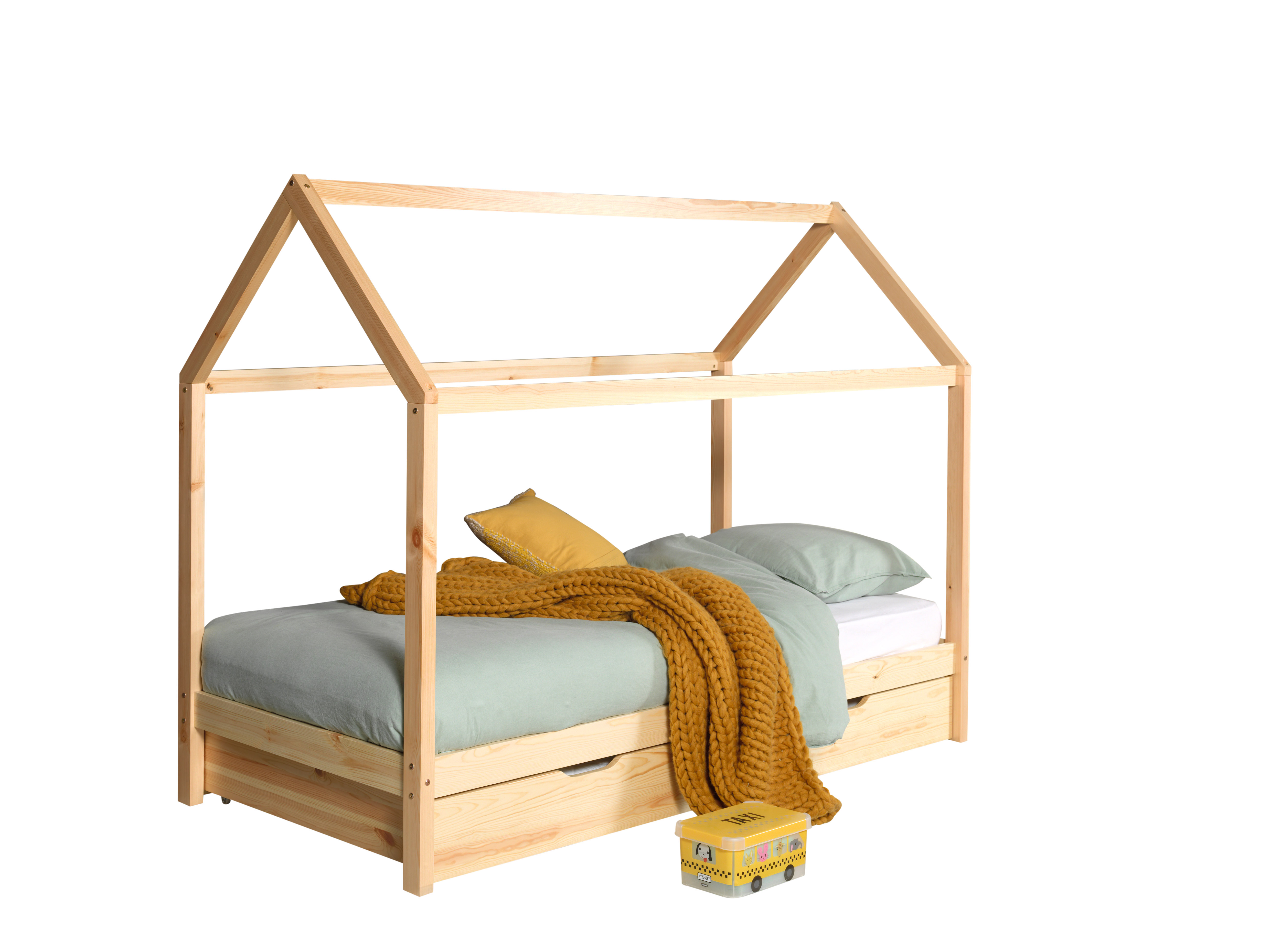 Vipack Hausbett Dallas LP Bett 90 x 200 cm Natur + Ausziehbett