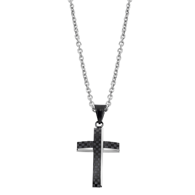 Kette mit Anhänger LOTUS "Temptation Game - Kreuz", edelstahlfarben, schwarz, Halsketten, Herren, Edelstahl, L: 50