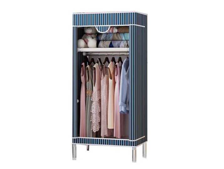 LigedamaiEU Tragbarer Kleiderschrank mit Abdeckung, Kleiderständer und Regalen, Schränken Stabiler Stahlrahmen und Stoffbezug. Hängestange(Blue)