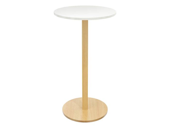 Paperflow Table Mange Debout Woody - Diamètre 60 cm - Plateau blanc, pied bois massif vernis