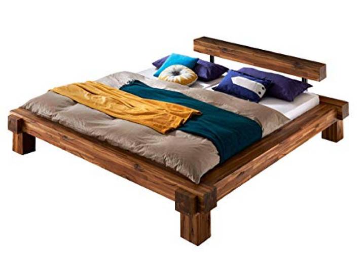 SAM Balkenbett 180x200 cm Casa, Natur-Holzbett aus Akazienholz lackiertes & massives Holzbett, einteiliges Kopfteil in Balkenoptik, jedes Bett EIN pflegeleichtes Unikat
