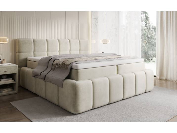 Boxspringbett Bombo mit Stauraum in Samt - 160x200 - Anthrazit - H4 (100kg+) - Luxusbetten24